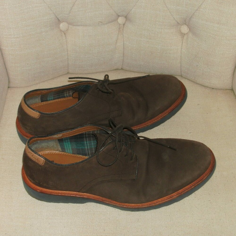 Clarks 67501 Brown Suede Leather Soft Cushion Lace Up Oxford Shoe size 11